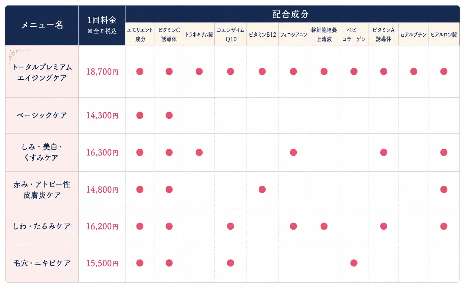 ＪクリニックのメソナＪメニューとその料金